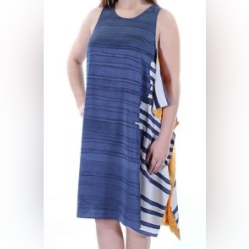 RACHEL Rachel Roy Asymmetrical Blue and Yellow Dress with Stripes NWOT Size L - Picture 3 of 10